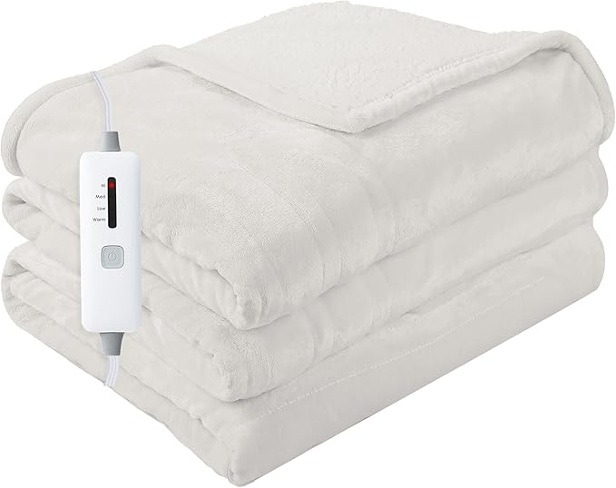Soypipo Electric Heated Blanket Throw 50"x60", Warm & Lightweight Heated Blanket with 4 Heat Settings, 3-Hour Auto Shut-Off & Overheat Protection, Winter Comfort, Cream