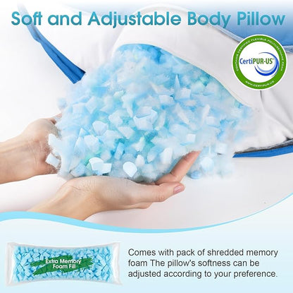 Body Pillow, Long Pillow, Memory Foam Body Pillow, C-Shaped Side Sleep Pillow, Machine Washable Pillowcase, Light Blue-53”×10”