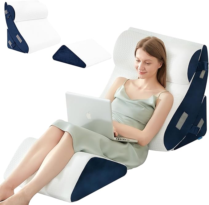 BDEUS 4PCS Orthopedic Bed Wedge Pillow Set for Sleeping, Post Surgery Foam Support Pillows for Back, Neck and Leg Pain Relief, Adjustable Triangle Pillow – Acid Reflux, GERD & Snoring Recovery