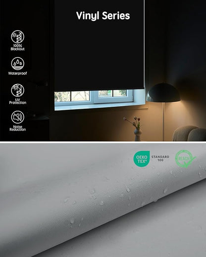 Yoolax Motorized Blinds with Remote, Waterproof Smart Blinds for Windows Blackout Automatic Shades Work with Alexa Remote Control Roller Window Shades with Valance, Custom Size (Vinyl-Light Grey)