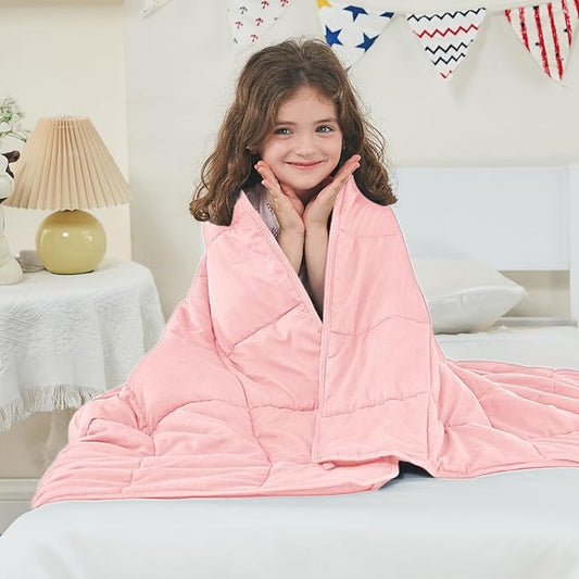 yescool Weighted Blanket (5 lbs, 36" x 48", Pink) Cooling Heavy Blanket for Sleeping Perfect for 40-60 lbs, Breathable Blanket with Premium Glass Bead, Machine Washable