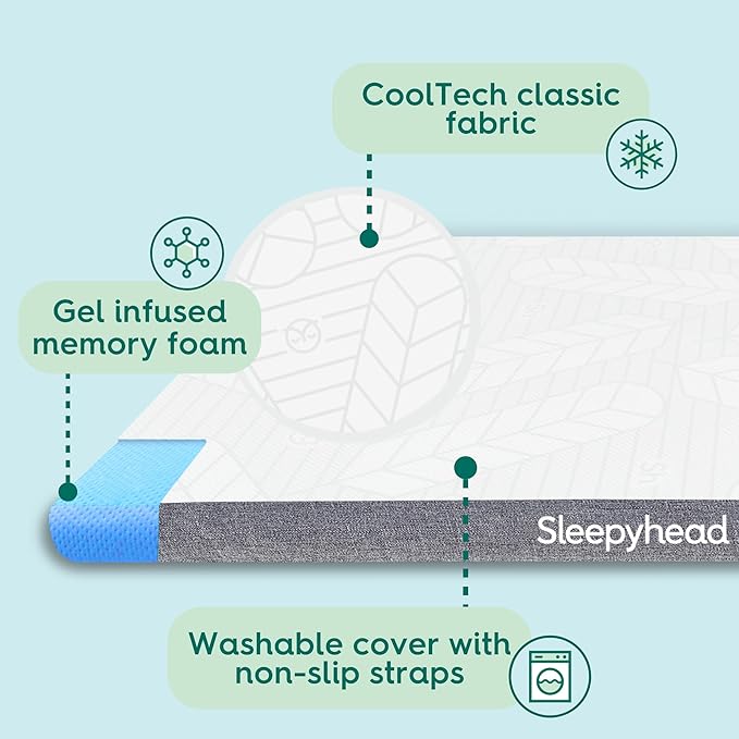 Sleepyhead Twin XL 3 Inch Gel Memory Foam Mattress Topper for College Dorm – Thick, Cooling & Comfortable Mattress Pad with Washable Cover – Dorm Room Essentials for College Students (XL Twin 3")