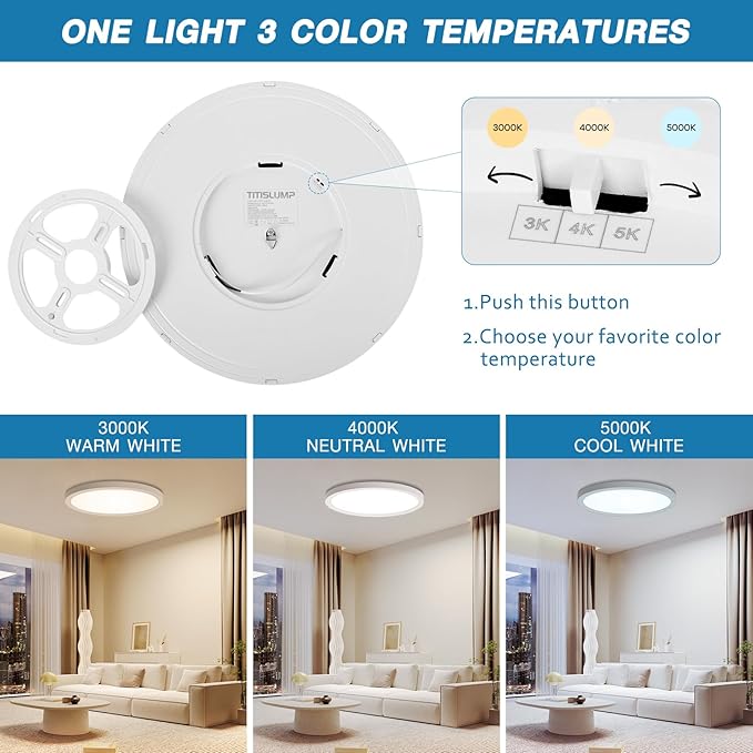 12 Inch Dimmable LED Flush Mount Ceiling Light 2 Pack, 24W=2400LM, Low Profile Ceiling Light with 3 CCT (3000K/4000K/5000K), 5%-100% Dimming for Bedroom, Basement & Closets, White