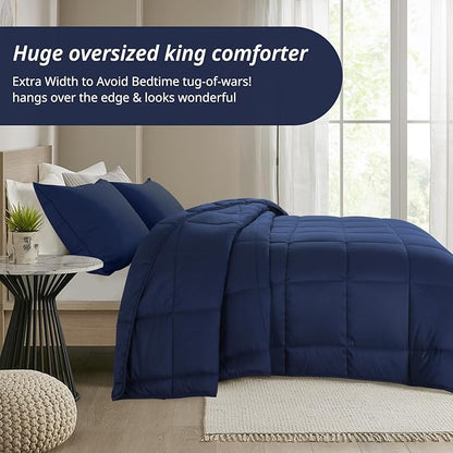 HOMBYS Oversized King Comforter 120x120, Lightweight Quilted Down Alternative Duvet Insert for All Season,Navy Blue,8 Corner Tabs