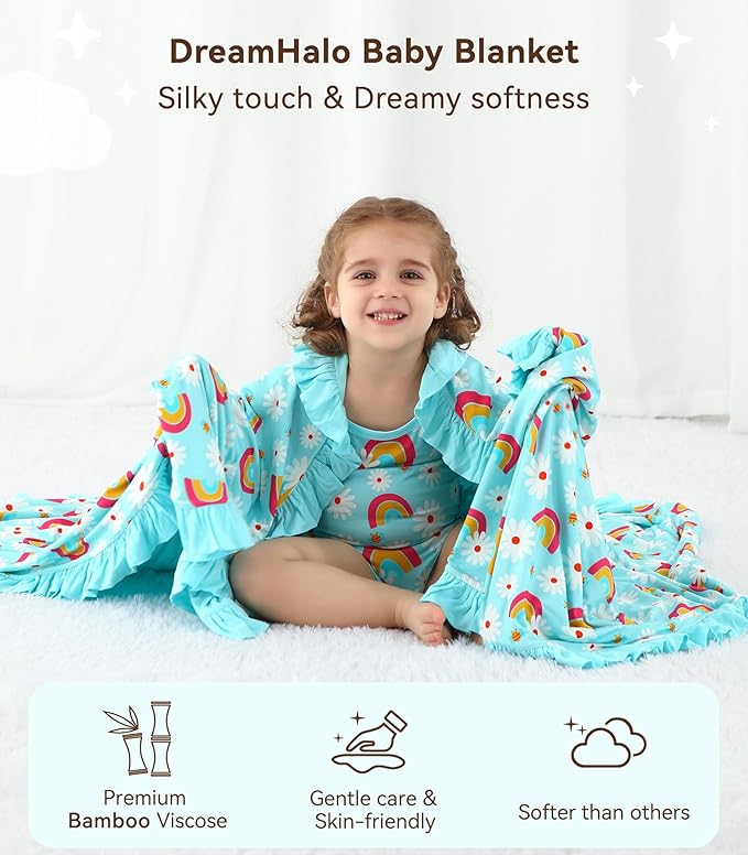 Premium Baby Blankets, Soft Viscose from Bamboo Blanket for Girls, Nursery Crib Bedding Quilt for Newborn and Toddler, Ruffle Blanket Cooling for Hot Sleepers 50''x50'' Daisy