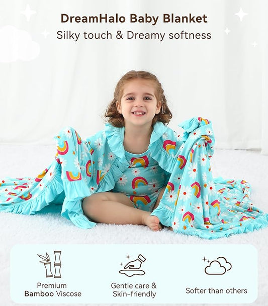 Premium Baby Blankets, Soft Viscose from Bamboo Blanket for Girls, Nursery Crib Bedding Quilt for Newborn and Toddler, Ruffle Blanket Cooling for Hot Sleepers 50''x50'' Daisy