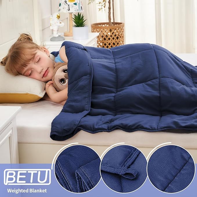 BETU Weighted Blanket (36''x48'' 3lbs Grey Small Size & 40''x60'' 7lbs Navy Blue Throw Size) 2 Pieces Bundled, Cooling Heavy Blanket with Premium Glass Beads, Soft Thick Blankets for Sleep.