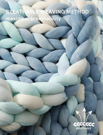 YnM Weighted Blanket, Handmade Chunky Knitted Design, Soft and Cozy, Temperature Regulating and Breathable, Machine Washable Throw for Sleep or Home Decor (Light Blue Tie-Dyed, 60x80 Inch, 15lbs)