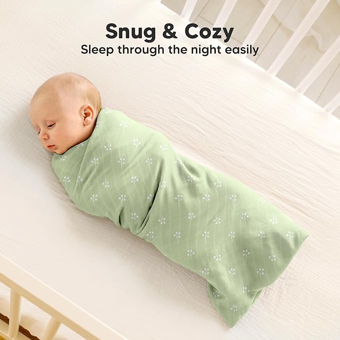 4-Pack Muslin Swaddle Blankets for Boys, Girls - Organic Baby Swaddles for Newborns, Soft & Breathable Receiving Baby Blankets for Girl, Boy, Neutral, Newborn Essentials Gift (Wild Bloom)