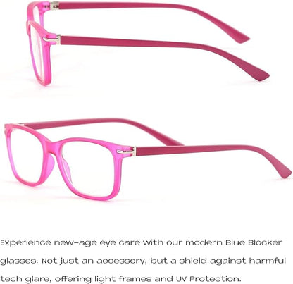 Readerest Blue Light Blocking Glasses – Thin Reflective Lens, Anti-Glare Computer Eyeglasses, UV Protection, Eye Strain Relief (Pink, 0.0 Magnification)