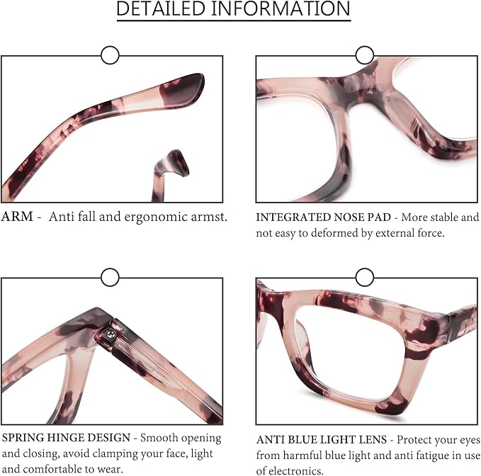 REAVEE Oprah Style Reading Glasses for Women, Blue Light Blocking Stylish Oversized Computer Readers Spring Hinge