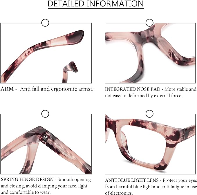REAVEE Oprah Style Reading Glasses for Women, Blue Light Blocking Stylish Oversized Computer Readers Spring Hinge