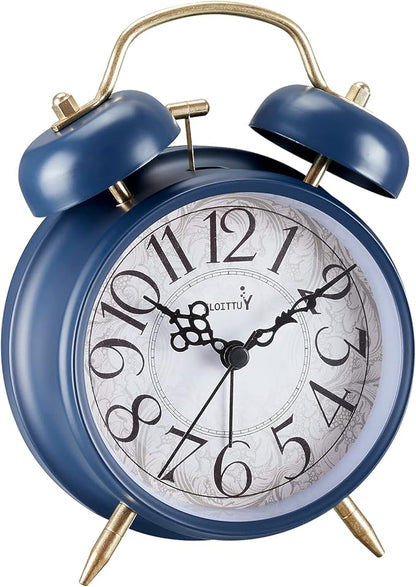 Loud Alarm for Deep Sleepers 4'' Retro Twin Bell Alarm Clock with Backlight for Bedroom and Home Decoration (Retro Blue)
