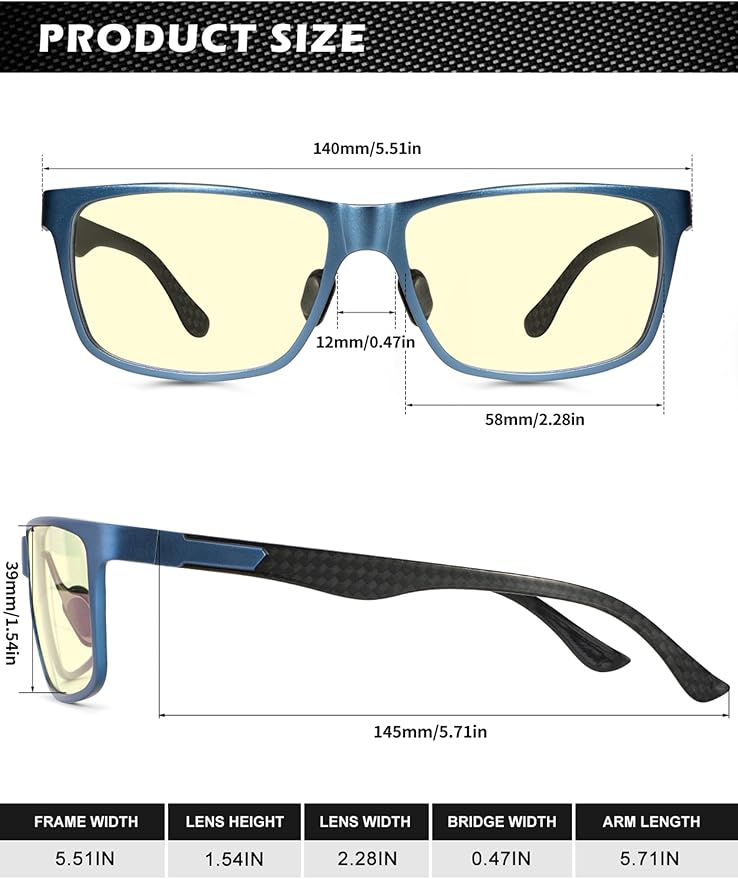 ANYLUV Blue Light Blocking Glasses Men Computer Gaming Glasses Lightweight Al-Mg Metal Anti Eyestrain Eye Protection