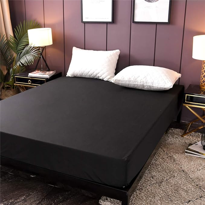 Holawakaka Twin Waterproof Mattress Protector Black Fitted Sheet Breathable Bed Mattress Pad Cover, 14" Deep Pocket (Black, Twin)