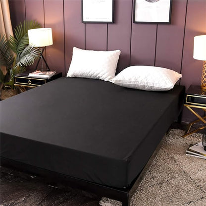 Holawakaka King Waterproof Mattress Encasement Protector Black Fitted Sheet Breathable Bed Mattress Pad Cover, 14" Deep Pocket (Black, King)