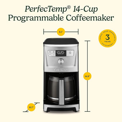 Cuisinart Coffee Maker, 14-Cup PerfecTemp Programmable Coffee Machine Glass Carafe with 1-4 Cup Setting, Brew Strength Control, Brew Pause, and Over Ice Function, White, DCC-3500W