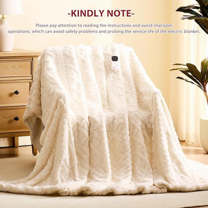 Heated Electric Blanket Full Size-72"x84" Heating Blanket with 10 Heating Levels & 5 Time Settings Over-Heat Protection，Winter Warmer for Adults with ETL Certification（Cream）
