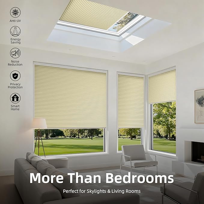 ZSTARR Motorized Skylight Shades Blackout Cellular Honeycomb Electric Blinds with Solar Panel Cordless Rechargeable with Remote for Roof and Slanted Windows Custom Size (Black Out Beige)