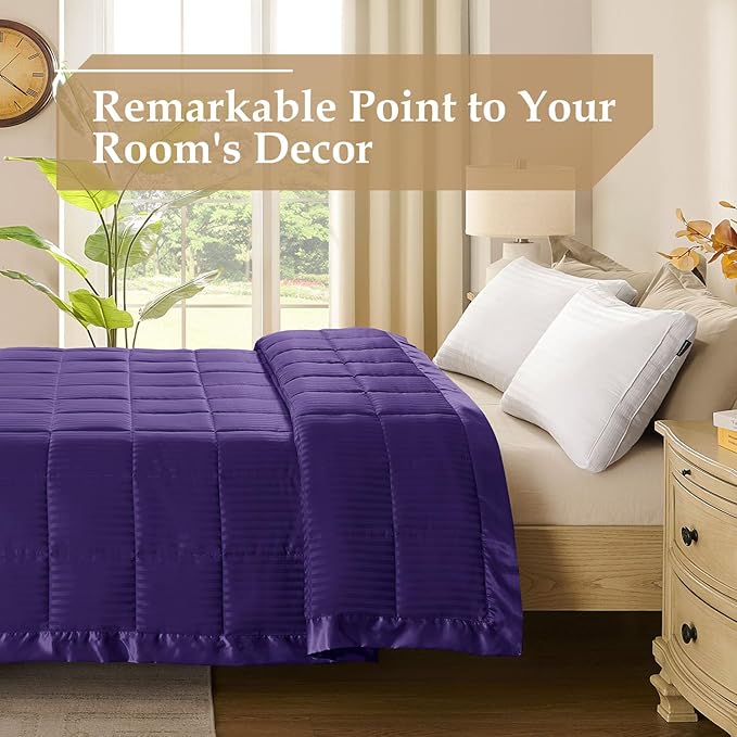 downluxe King Size Blanket with Satin Trim, Lightweight Down Alternative King Blanket for All Season, Machine Washable (Purple, 108 x 90 Inch)