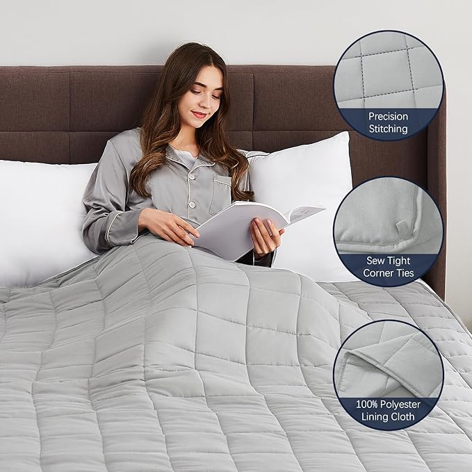 CuteKing Weighted Blanket for Adults: Weighted Blanket with Premium Glass Beads - Breathable Heavy Blanket for Comfort Sleep - Thick Blanket for Adult All Season (20lbs, 60"x80", Light Grey)