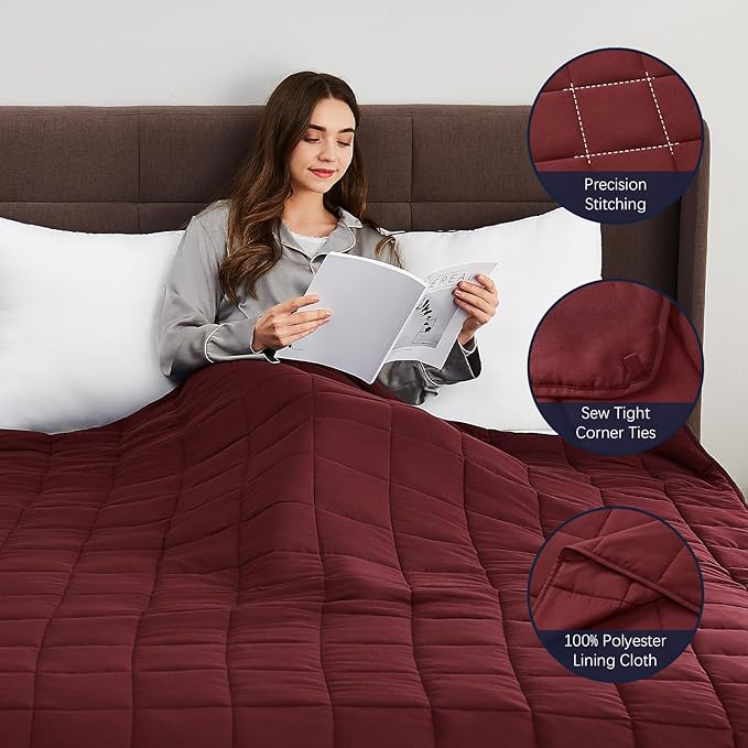 CuteKing Weighted Blanket for Adults: Weighted Blanket with Premium Glass Beads - Breathable Heavy Blanket for Comfort Sleep - Thick Blanket for Adult All Season (20lbs, 48"x72", Claret Red)