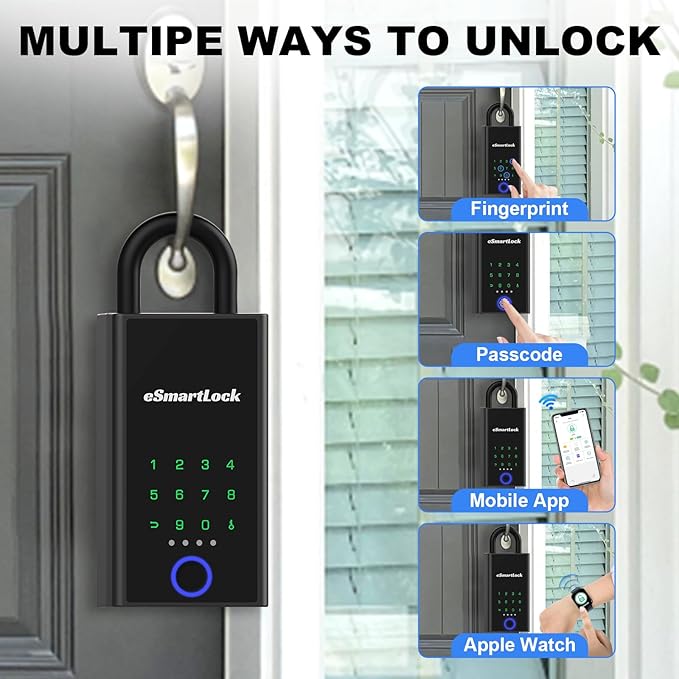 Smart Lock Box Fingerprint APP Bluetooth eLinksmart Electronic Key Safe with Digital Code, Weatherproof for Outdoor Wall/Door Mount - Large Capacity Key Hider for Realtors Airbnb Hosts Garage Security