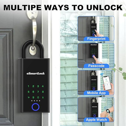 Smart Lock Box Fingerprint APP Bluetooth eLinksmart Electronic Key Safe with Digital Code, Weatherproof for Outdoor Wall/Door Mount - Large Capacity Key Hider for Realtors Airbnb Hosts Garage Security