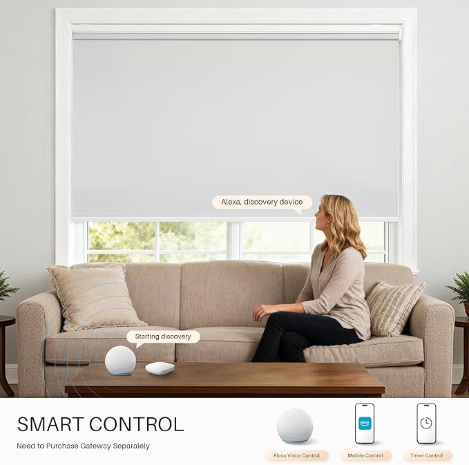 Motorized Smart Shades with Remote Control, Blackout Motorized Roller Shades for Indoor Windows Home and Office (White 23" W x 72" H)