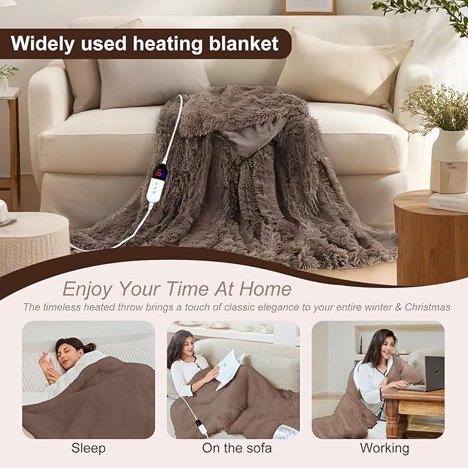 Electric Blanket - Heated Blanket with 6 Heating Levels, 10 Hour Auto Off, Ultra Soft, Overheat Protection, ETL Certified (Brown, 90"X100")