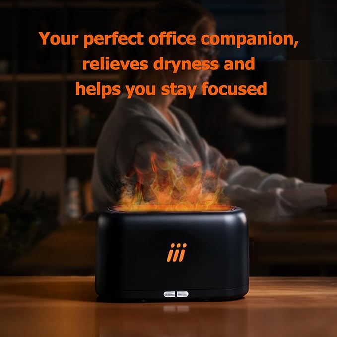 Flame Diffuser for Essential Oils, 180ml Aromatherapy Diffuser with Flame Effect, Quiet Cool Mist Humidifier, Auto-Off, Small Oil Diffuser for Home, Office,Bedroom, Gifts (Black)