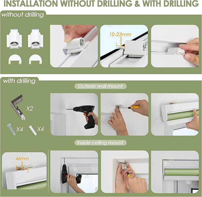 Allesin Motorized Roller Shade Work with Alexa for Window, 100% Blackout Smart Shades Cordless with Remote Control, Electric Automated Blinds for Window, Customized Size for Smart Home (Grass Green)