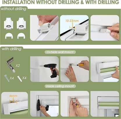 Allesin Motorized Roller Shade Blinds Work with Alexa for Window, Blackout Smart Shades Cordless with Remote Control, Electric Automated Blinds, Customized Size, Lithium Battery Motor(Grass Green)