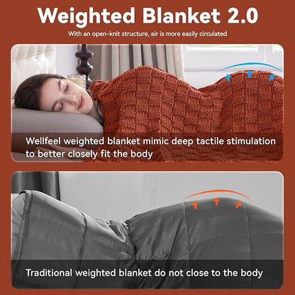Knitted Weighted Blanket Adult, No Beads Heavy Blanket 60” x 80'' 20lbs, Breathable Chunky Knit Blanket, Cooling Weighted Blanket for Hot Sleepers, Christmas Home Decor (Orange)