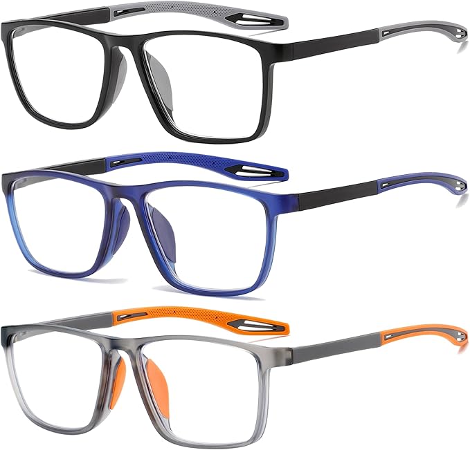Reading Glasses for Men Sporty Design TR90 Blue Light Blocking Reader Comfortable and Flexible Lightweight HHLD +3.0