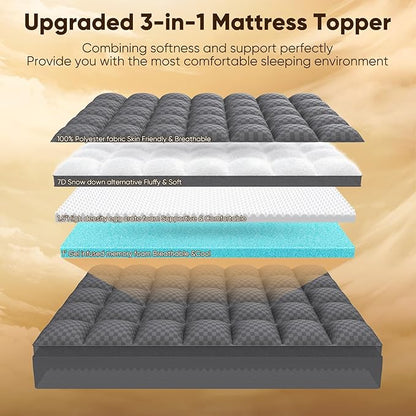 Twin XL Mattress Topper, 4.5 Inch Memory Foam Mattress Topper for Back Pain - 2.5" Cooling Memory Foam Soft and Supportive + 2" Pillow Top Mattress Pad Cover, with 8-21" Deep Pocket, Dark Gray