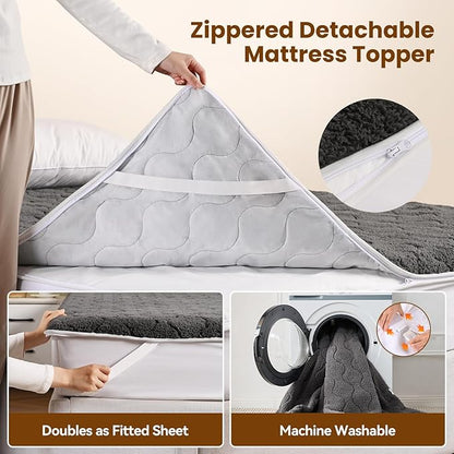 Bearhug Multi-Zone Electric Heated Mattress Pad Queen Size, Dual Control Bed Warmer with Memory & 11 Heat Level, 1-9H Auto Off, Individual Body &Feet Settings, Deep Pocket ETL Certified, Machine Wash