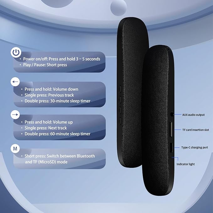Bone Conduction Bluetooth Under Pillow Speaker, Ultra-Thin Non-in-Ear Sleep Speaker with Sleep Timer, TF Card, Portable Speaker for Side Sleepers, Travel & White Noise (Black)