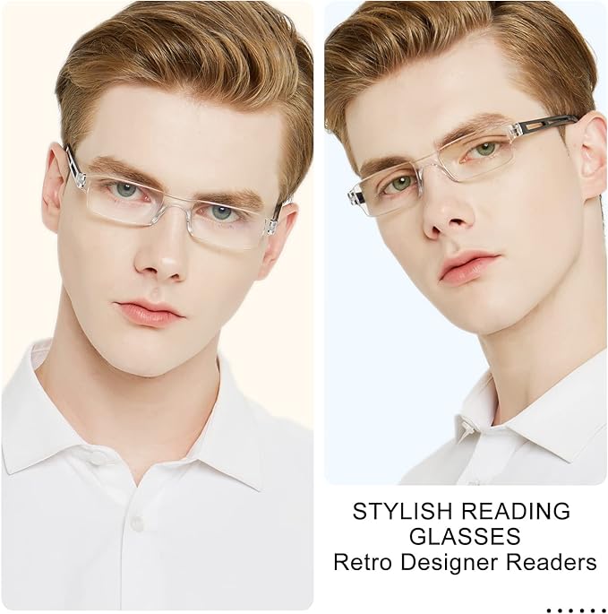 4 Pairs Reading Glasses Blue Light Blocking Glasses Computer Reading Glasses for Men Stylish Rectangle Men Eyewear Frame (+1.50 Magnification 4 Colors)