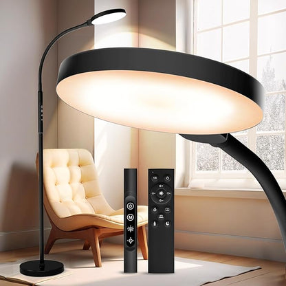 Light Therapy Lamp, 3 in 1 Therapy Floor Lighting, 11000 Lux Full Spectrum Therapy Lamps, UV-Free LED Sunlight, 10 Brightness/5Color/Gooseneck/Height Adjustable with Timer Control, Black