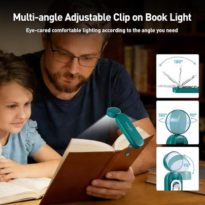 VAVOFO USB Rechargeable Book Light, Blue Light Blocking, Amber Light Clip On Bookmark Shaped Reading Light, Eye Care 6 LEDs Book Light for Bookworms Reading in Bed with 9 Lighting Modes (Dark Green)