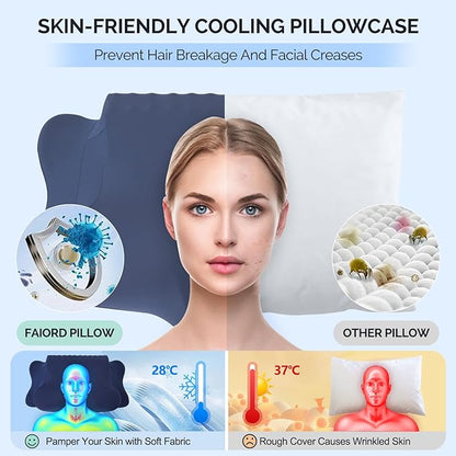 Cervical Pillow for Neck Pain Relief - Cooling Ergonomic Dual-Sided Orthopedic Neck Pillow with Ice Silk Pillowcase, Breathable Memory Foam Contour Pillow for Side, Back, Stomach Sleepers,All Black