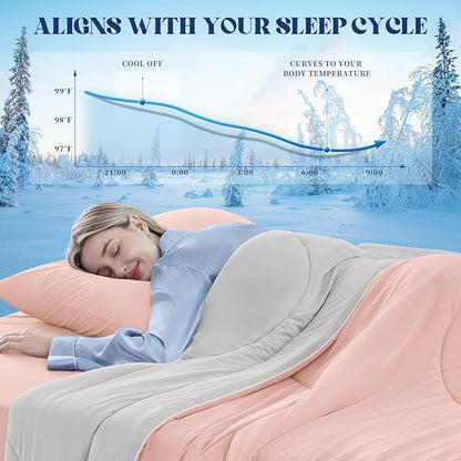 Cooling Comforter Twin Size, Double-Sided Cooling Blanket for Hot Sleepers & Night Sweats, Arc-Chill Q-Max > 0.4 Breathable Ice Blanket, Lightweight Cold Comforter (68''x90'', Pink)