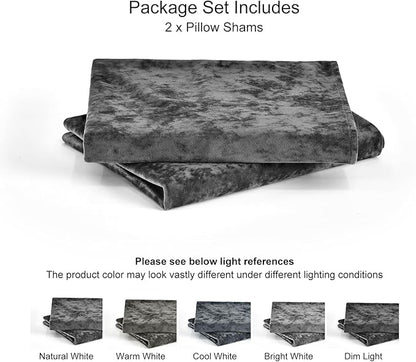 PHF Truly Velvet Pillowcases King Size, No Insert, 2 Pack Ultra Soft Breathable Pillow Shams Covers with Envelope Closure, 20" X 36" Luxury Cozy Warm Fuzzy Flannel Pillow Cases, Charcoal/Dark Grey