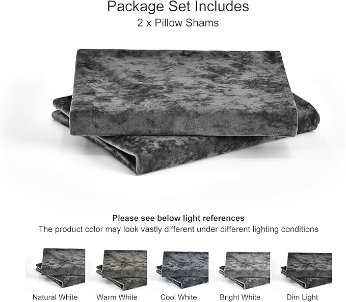 PHF Truly Velvet Pillowcases Standard Size, No Insert, 2 Pack Ultra Soft Breathable Pillow Shams Covers with Envelope Closure, 20" X 26" Luxury Cozy Warm Fuzzy Flannel, Charcoal/Dark Grey