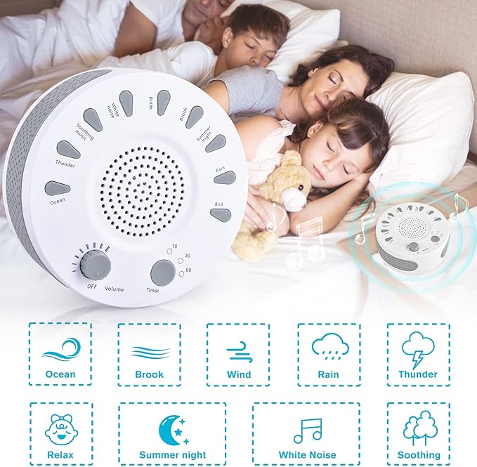 ORANGEHOME Portable White Noise Machine for Adults, Baby & Office Privacy - Sleep Sound Therapy with 9 Natural Soothing Sounds, 3 Timers, 32 Volume Levels, Battery Powered for Travel, Home, Nursery