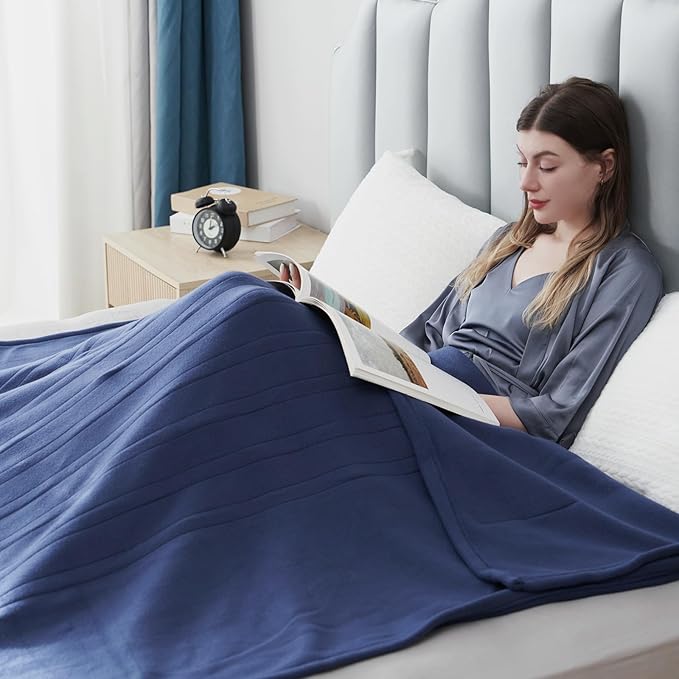 Electric Heated Blanket Full Size 72"x84",Fast Heating Throw, Soft Fleece for Bed & Sofa, 10 Hours Auto Off & 4 Heating Levels, Machine Washable, Gifts for Grandma & Family-Dark Blue