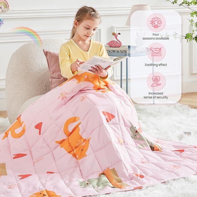 HOSUKKO Weighted Blanket - 5 lbs Pink Cat Heavy Blanket - Small Size Breathable Blanket(36 * 48 inches, 5 lbs)