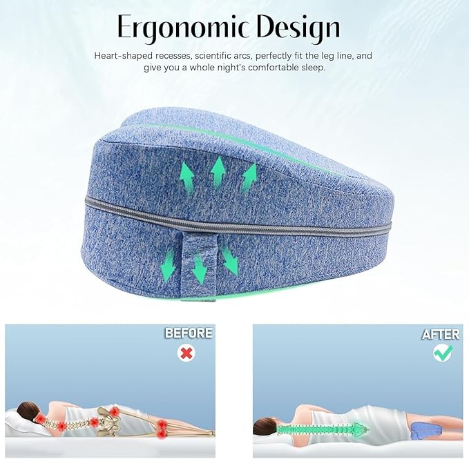 Leg Pillow for Side Sleeping, Alignment Knee Pillow for Side Sleepers, Memory Foam Knee Wedge Pillow, Leg Elevating Pillow for Knees, Hip, Joints, Between Legs (Grey)