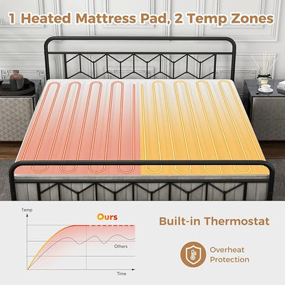 Giantex Heated Mattress Pad King, Electric Mattress Cover w/Dual Control, 9 Heat Settings, 9H Timer, Overheat Protection, Heating Bed Toppers Fit up to 10" Deep Pocket, Machine Washable Bed Warmer
